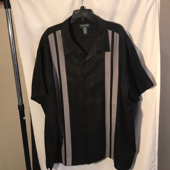 David Taylor mens size 3XL black with grey stripe short sleeved shirt - Picture 1 of 3